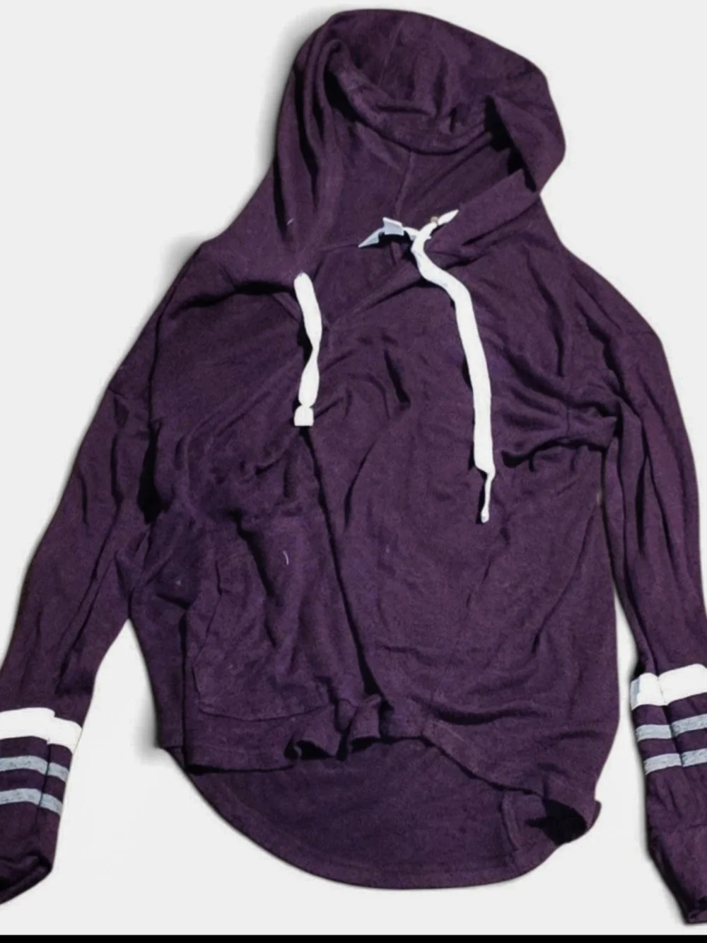 Market & Spruce Plum Hooded Pullover Sweater with White Accents